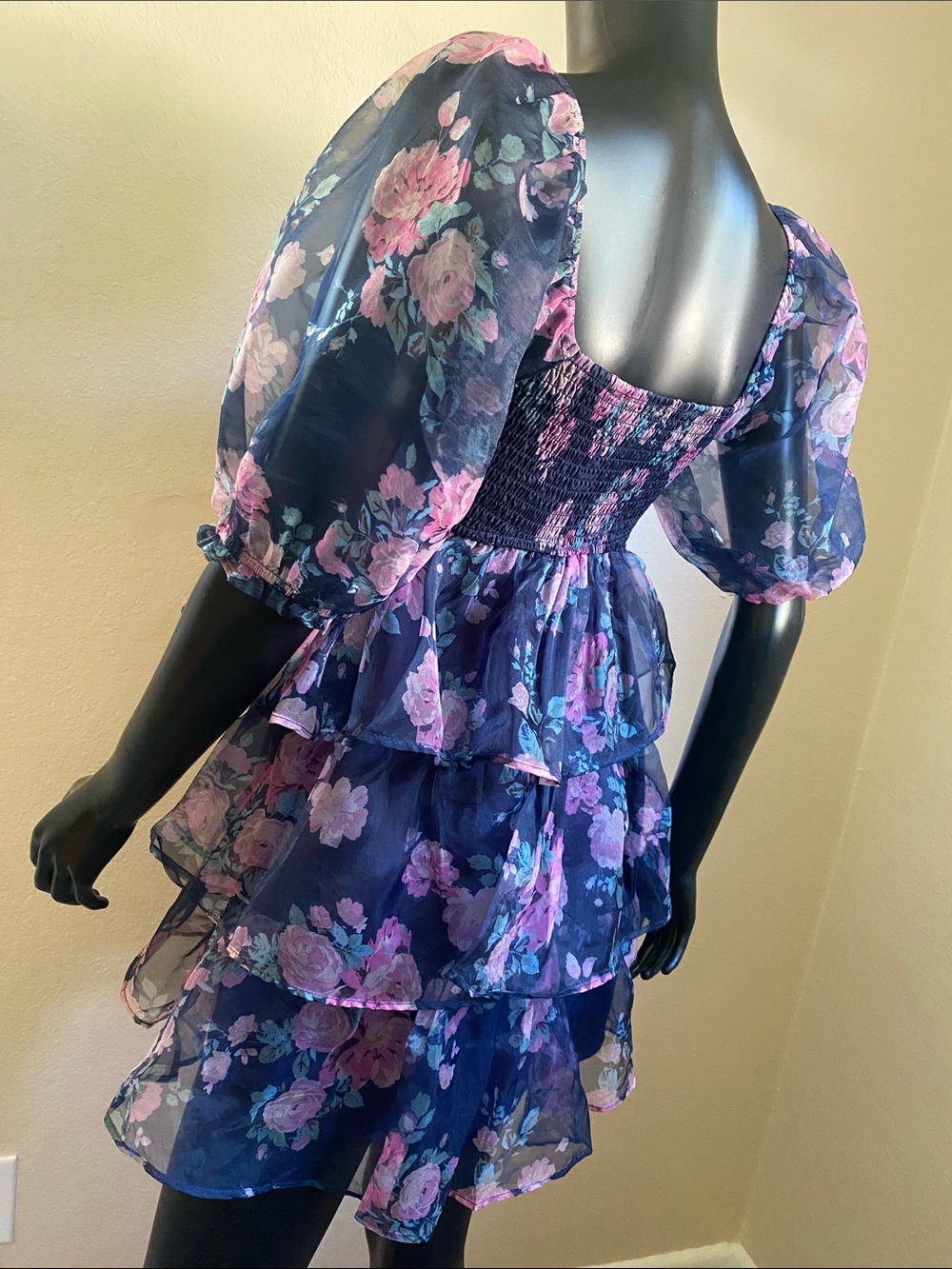 Altar'd State Navy Smocked Bodice Floral Dress - Picture 3 of 13